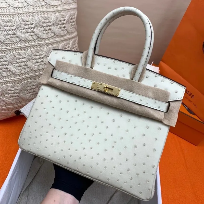 Hermes Beton Birkin 30cm Pštrosí Ručně Vyrobená Taška