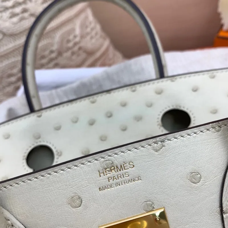 Hermes Beton Birkin 30cm Pštrosí Ručně Vyrobená Taška