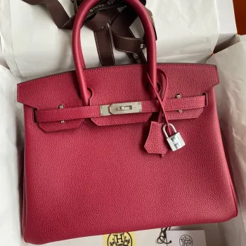 Hermes Birkin 30 Retourne Ručně vyráběná taška v kůži Rouge Grenat Clemence