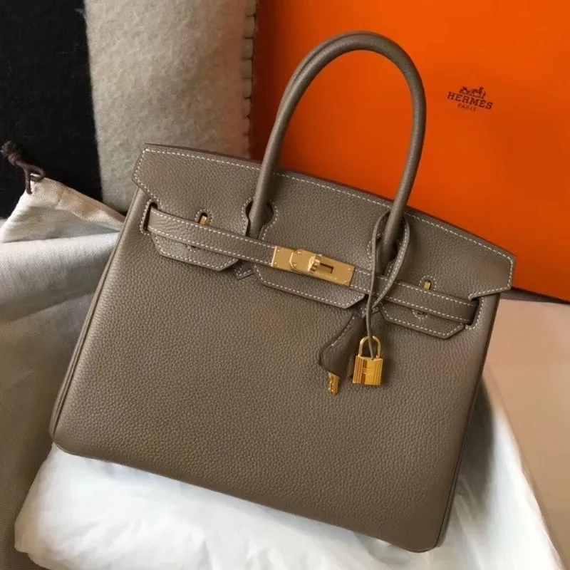 Hermes Taupe Clemence Birkin 30cm Taška