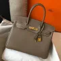 Hermes Taupe Clemence Birkin 30cm Taška