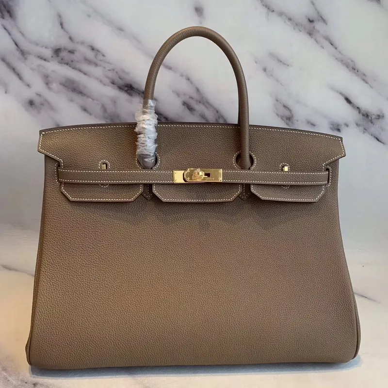 Hermes Taupe Clemence Birkin 40cm Ručně vyráběná taška