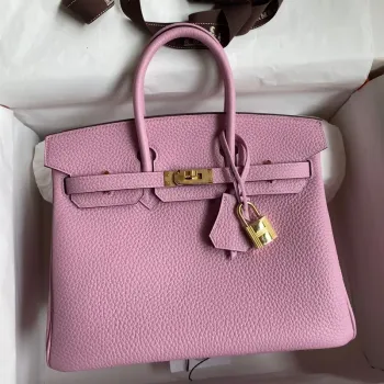 Hermes Birkin 25 Retourne Ručně vyráběná taška v kůži Clemence v odstínu Mauve Sylvestre