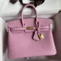 Hermes Birkin 25 Retourne Ručně vyráběná taška v kůži Clemence v odstínu Mauve Sylvestre