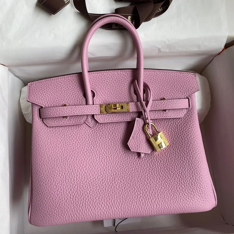 Hermes Birkin 25 Retourne Ručně vyráběná taška v kůži Clemence v odstínu Mauve Sylvestre