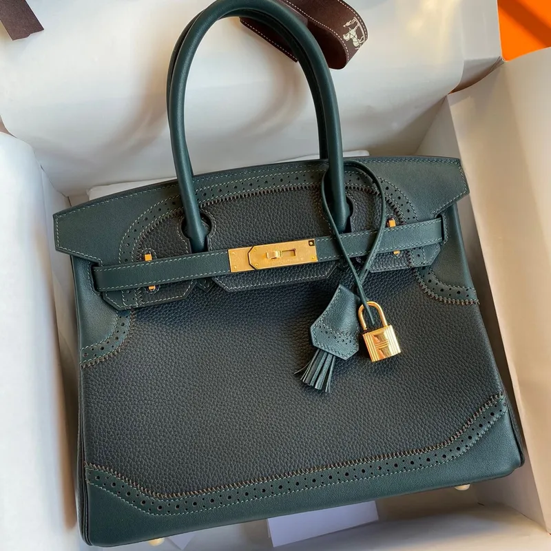 Hermes Ghillies Birkin 30cm Limitovaná edice Taška v černé telecí kůži