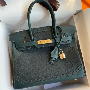 Hermes Ghillies Birkin 30cm Limitovaná edice Taška v černé telecí kůži