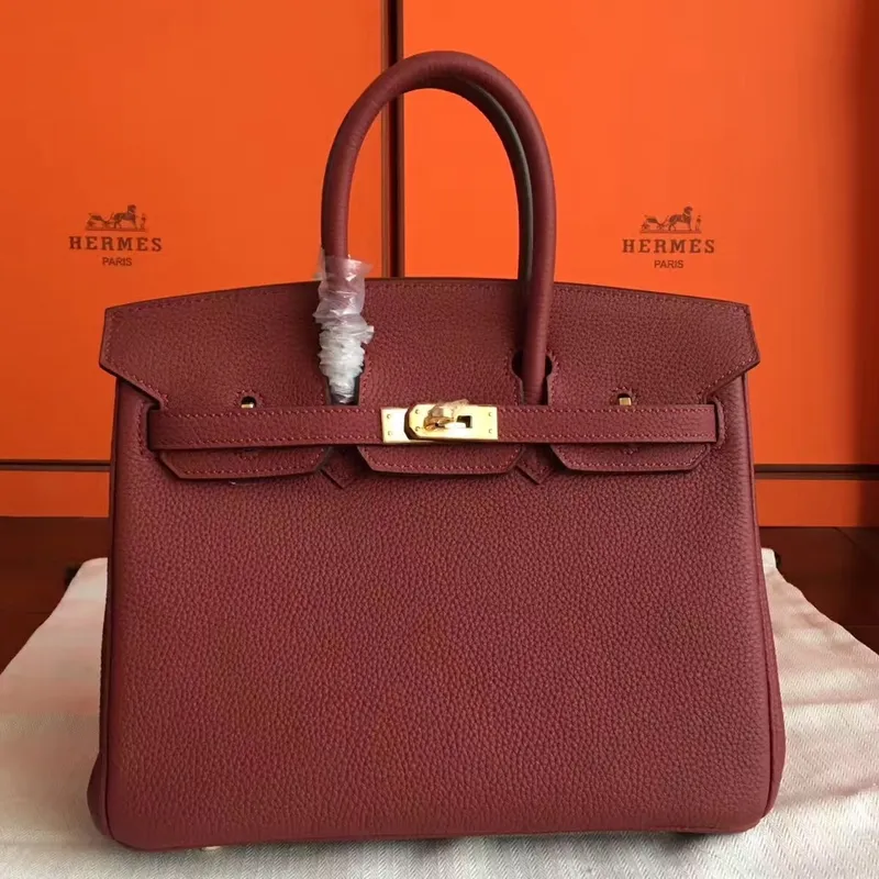 Hermes Bordeaux Birkin 25cm Clemence Ručně vyráběná taška