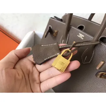 Hermes Taupe Birkin 25cm Clemence Ručně vyráběná taška