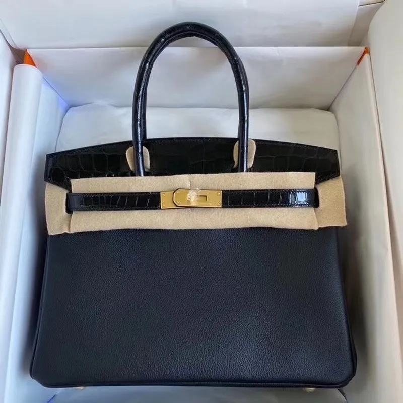 Hermes Black Touch Birkin 30cm Taška Lesklá Niloticus Krokodýlí Kůže
