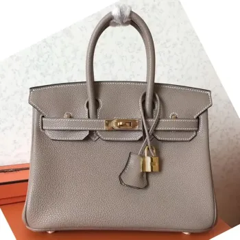 Hermès Šedá Birkin 25cm Clemence Ručně vyráběná taška