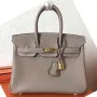 Hermès Šedá Birkin 25cm Clemence Ručně vyráběná taška