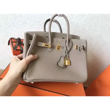 Hermès Šedá Birkin 25cm Clemence Ručně vyráběná taška