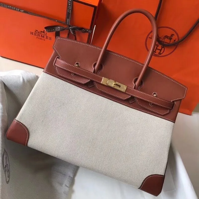 Hermes Canvas Birkin 35cm Taška s hnědou kůží