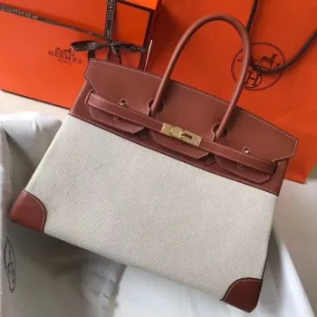 Hermes Canvas Birkin 35cm Taška s hnědou kůží