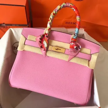 Hermes Růžová Birkin 30cm Clemence Ručně Vyrobená Taška
