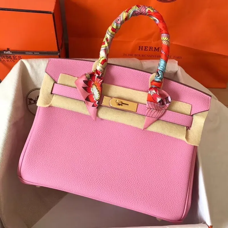 Hermes Růžová Birkin 30cm Clemence Ručně Vyrobená Taška