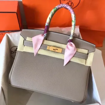 Hermes Grey Birkin 30cm Clemence Ručně Vyrobená Taška