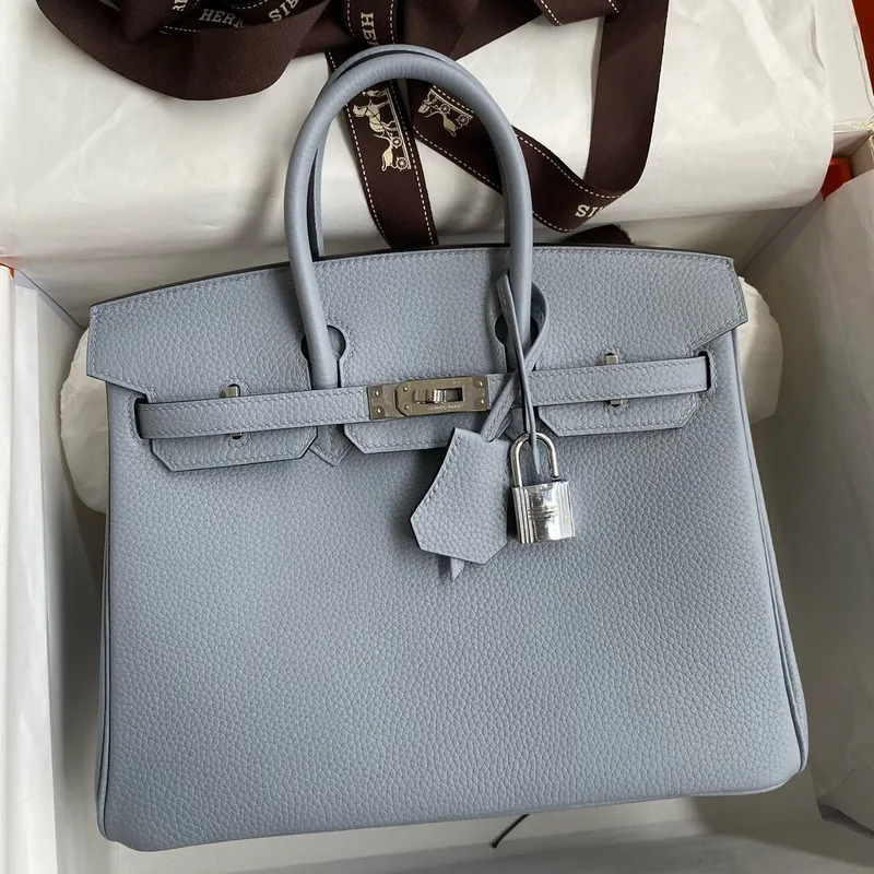 Hermes Birkin 25 Retourne Ručně vyráběná taška v modré linii z kůže Clemence