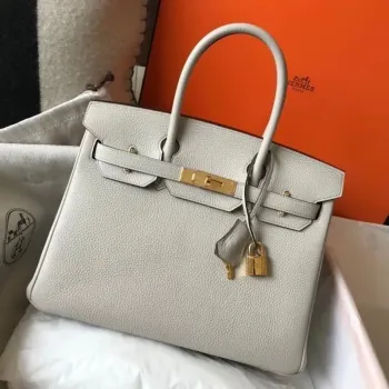 Hermes Pearl Grey Clemence Birkin 30cm Taška GHW