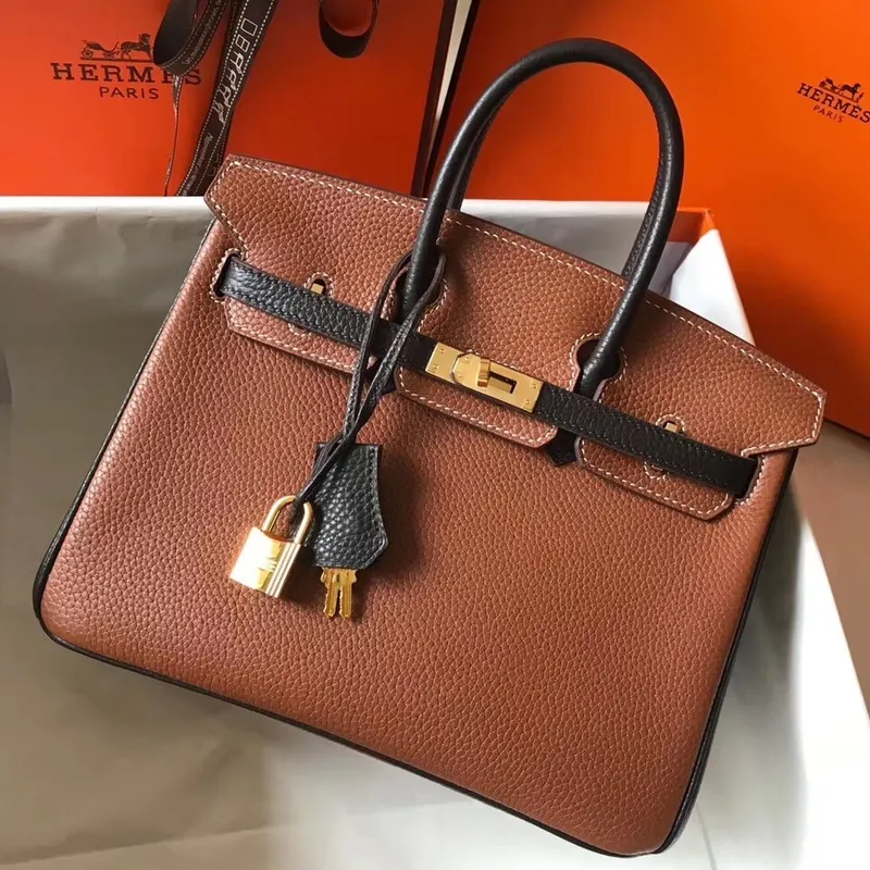 Hermes Bi Color Birkin 25cm Taška v hnědé/černé kůži Clemence