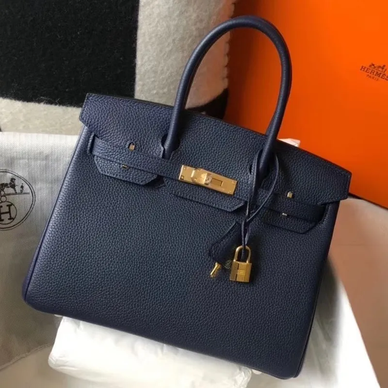 Hermès Námořnická modrá Clemence Birkin 30cm taška