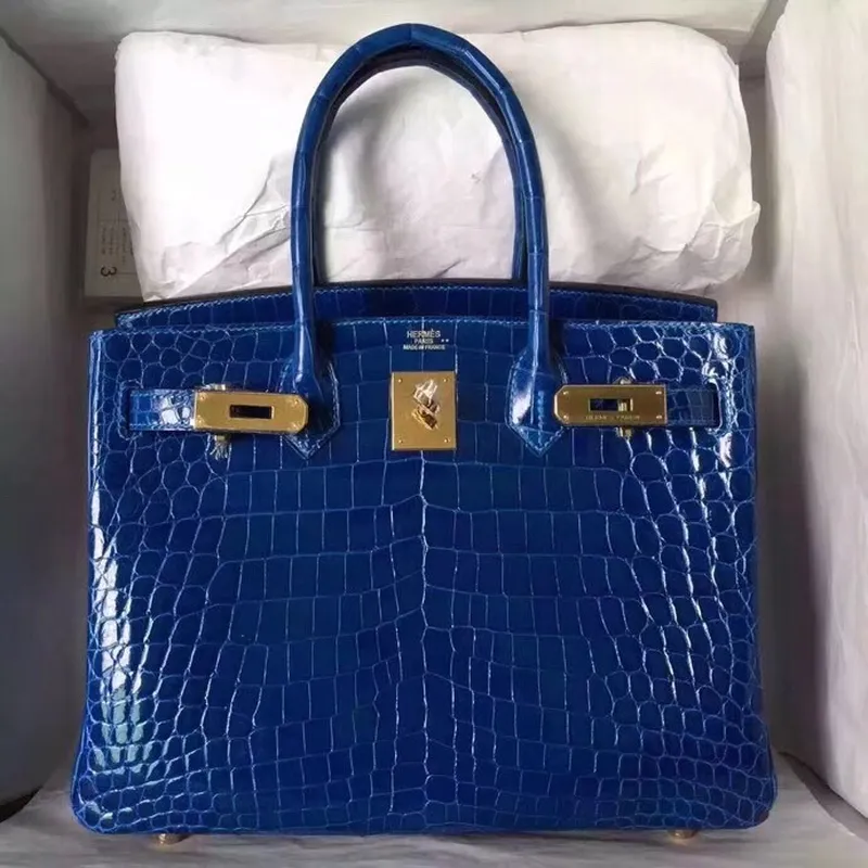 Hermes Blue Electric Birkin 30cm Krokodýl Niloticus Lesklá Taška
