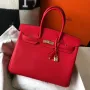 Hermès červená kůže Clemence Birkin taška 35 cm