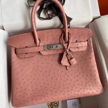 Hermes Birkin 30 Retourne Ručně vyráběná taška v kůži pštrosa Terre Cuite