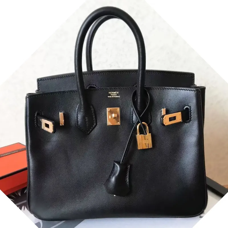 Hermes Black Birkin 25cm Swift Ručně vyráběná taška