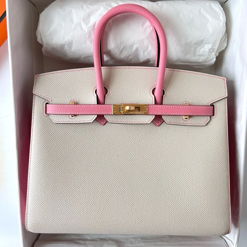 Hermes HSS Birkin 25 Sellier Taška v Craie a Rose Confetti Epsom telecí kůže