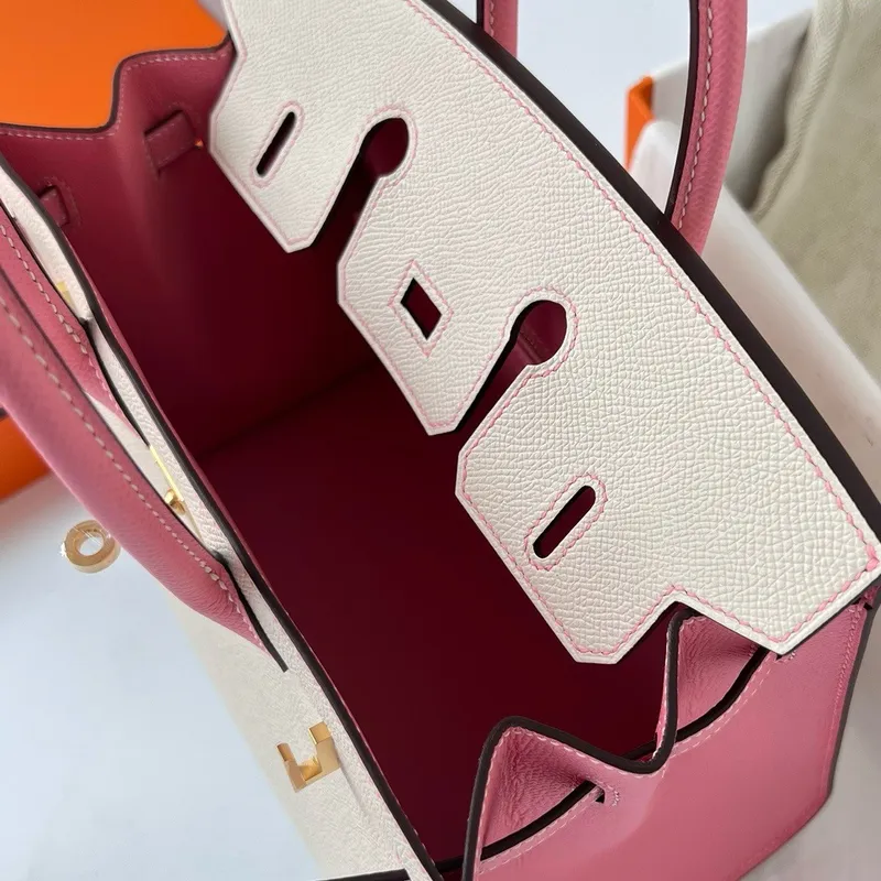 Hermes HSS Birkin 25 Sellier Taška v Craie a Rose Confetti Epsom telecí kůže
