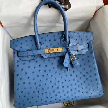 Hermes Birkin 30 Retourne Ručně Vyrobená Taška V Mykonos Pštrosí Kůže