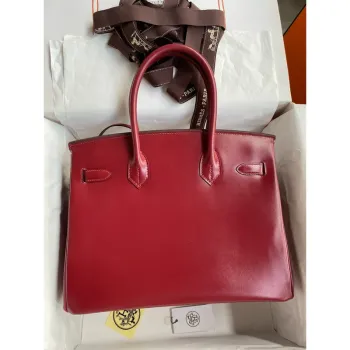 Hermes Birkin 30 Retourne Ručně vyráběná taška v kůži Box Calfskin Rouge H