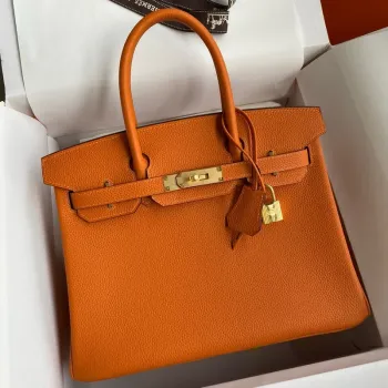 Hermes Birkin 35 Retourne Ručně vyráběná taška v oranžové kůži Clemence