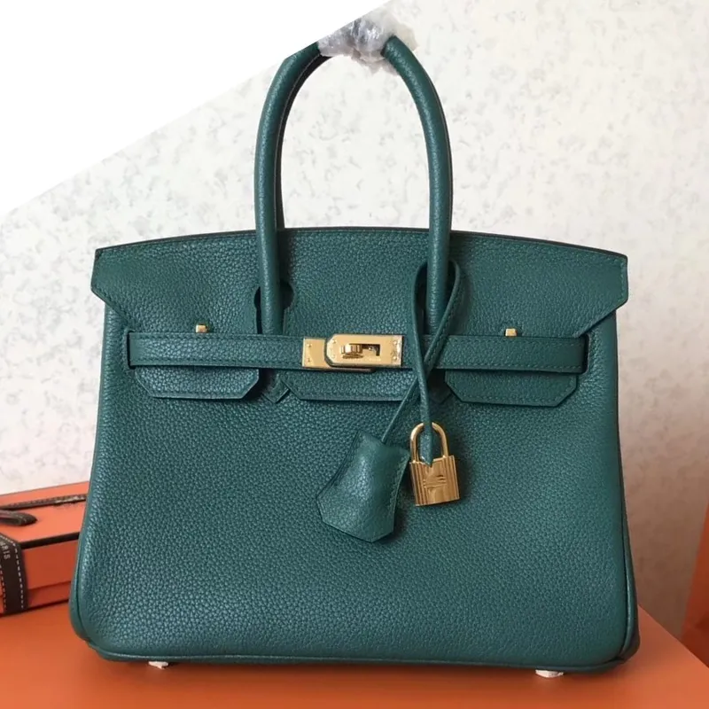 Hermes Malachite Birkin 25cm Clemence Ručně vyráběná taška