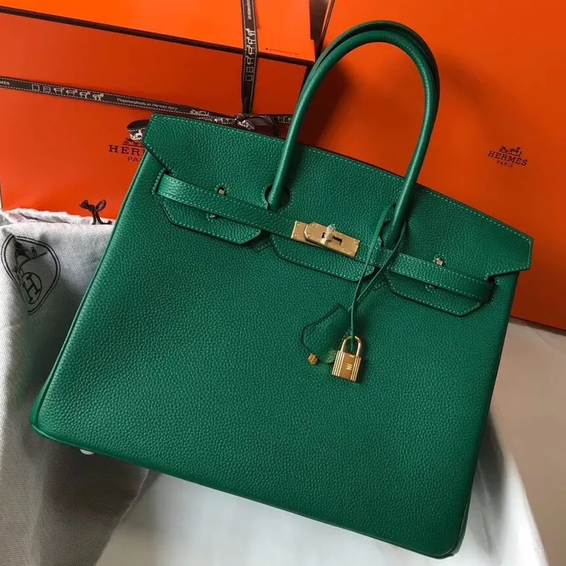 Hermès Malachite Clemence Birkin 35cm Taška