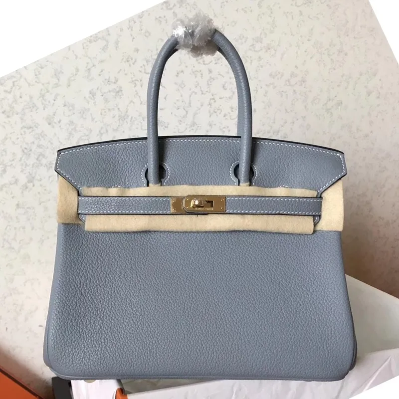 Hermes Blue Lin Birkin 25cm Clemence Ručně vyráběná taška