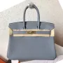 Hermes Blue Lin Birkin 25cm Clemence Ručně vyráběná taška