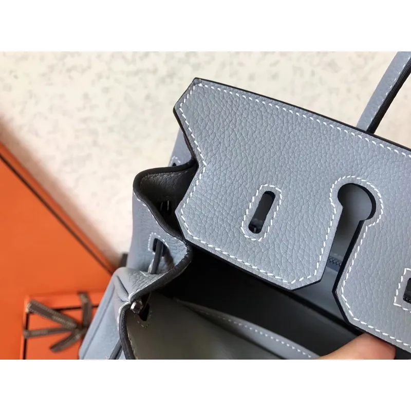 Hermes Blue Lin Birkin 25cm Clemence Ručně vyráběná taška