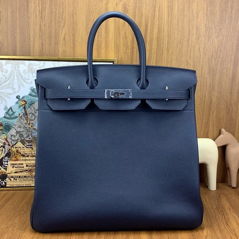 Hermes Birkin HAC 40 Ručně vyráběná taška v kůži Blue Nuit Clemence