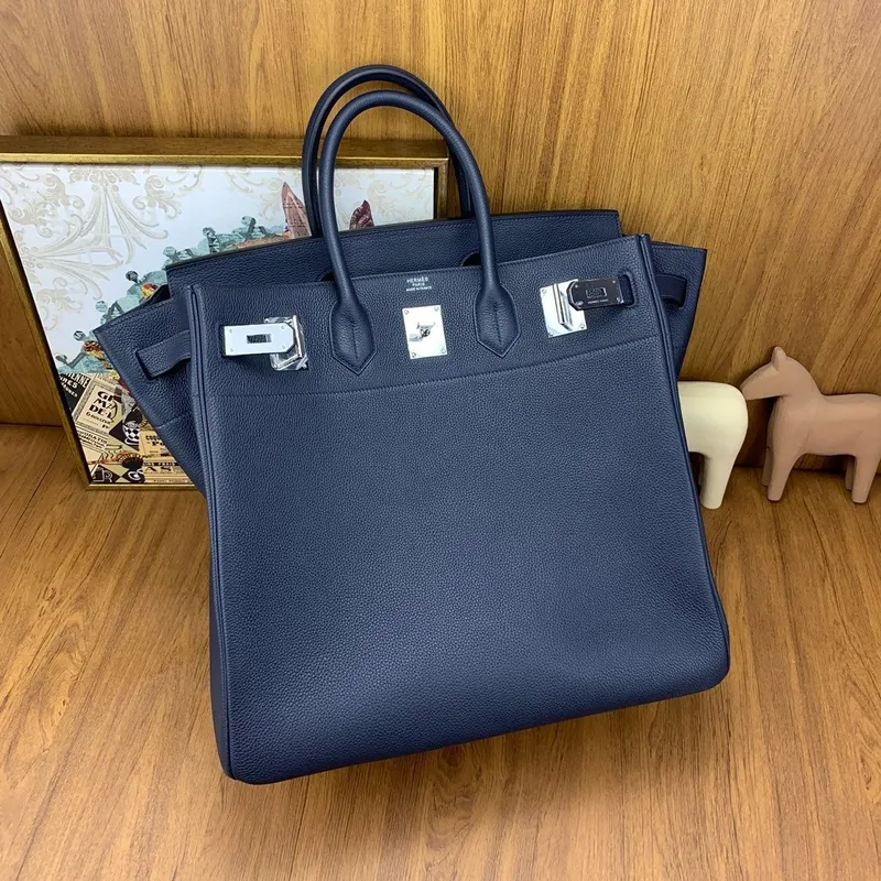 Hermes Birkin HAC 40 Ručně vyráběná taška v kůži Blue Nuit Clemence
