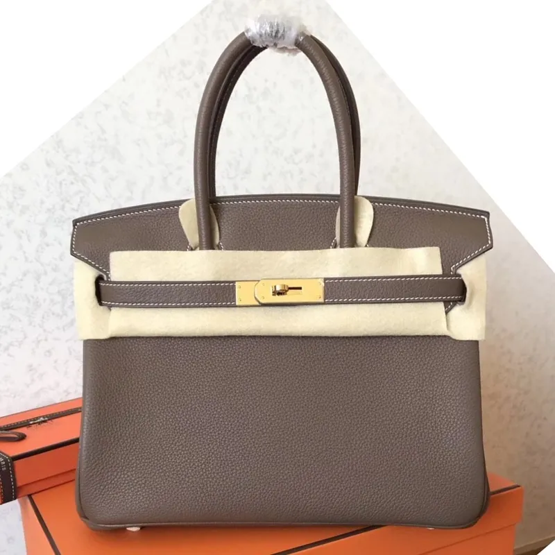Hermes Taupe Birkin 30cm Clemence Ručně vyráběná taška