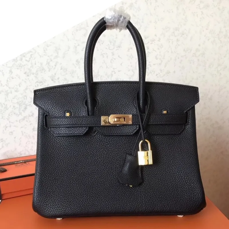 Hermes Black Birkin 25cm Clemence Ručně vyráběná taška