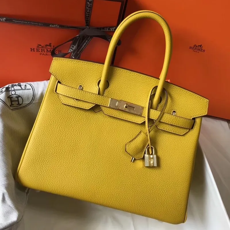 Hermès žlutá kůže Clemence Birkin taška 30 cm
