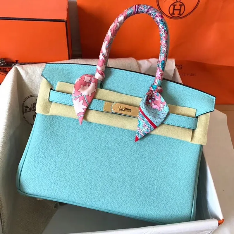 Hermes Blue Atoll Birkin 30cm Clemence Ručně Vyrobená Taška