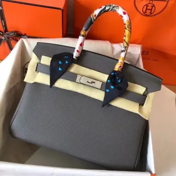Hermes Ardoise Birkin 30cm Clemence Ručně vyráběná taška