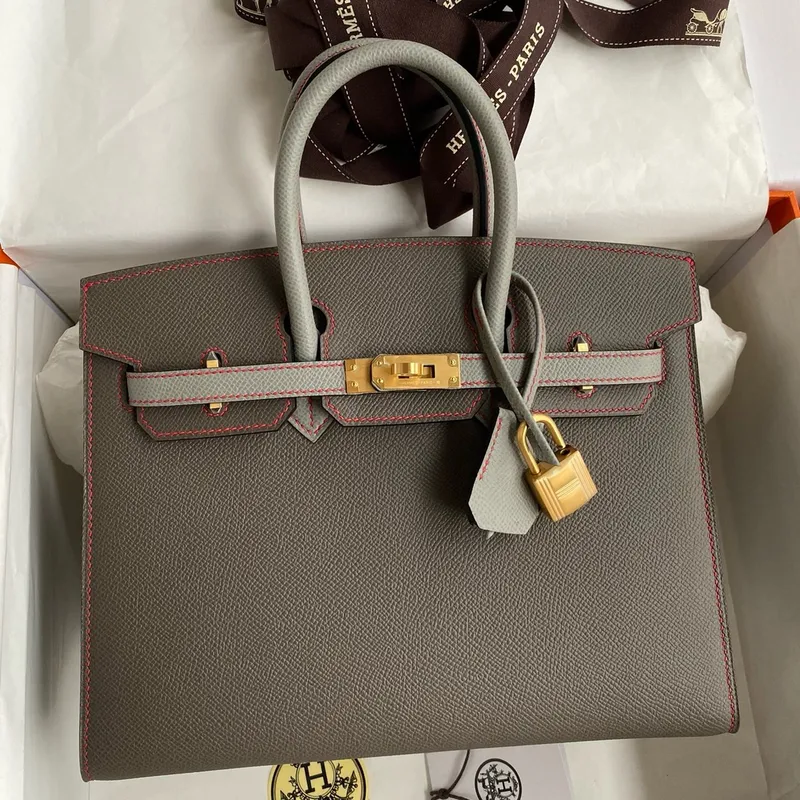Hermes HSS Birkin 25 Sellier taška v Etain a Gris Mouette Epsom telecí kůže