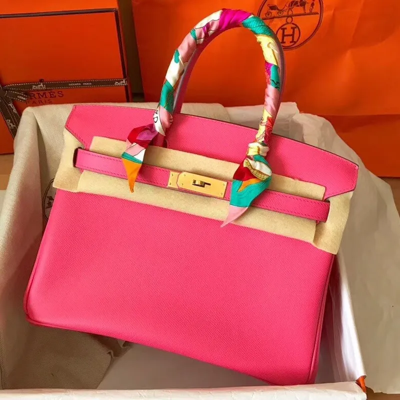 Hermes Růžová rtěnka Birkin 30cm Epsom Ručně vyráběná taška
