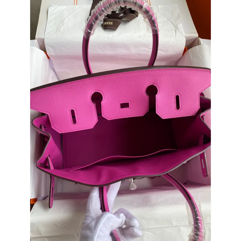 Hermes Birkin 35 Retourne Ručně vyráběná taška v růžovém magnóliovém Epsom telecím kůži